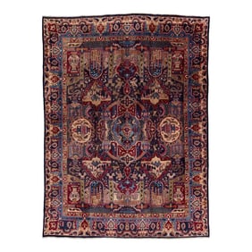 1940s Handmade Kashmar Persian Wool Rug in Navy Blue With Allover Motif