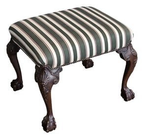 Baker Chippendale Style Mahogany Carved Footstool Bench Stool Claw & Ball