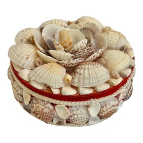 Vintage 4.5" Round Shell Encrusted Caostal Lidded Box