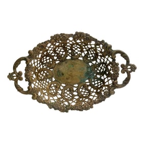 Antique French Brass Filigree Centerpiece Bowl