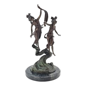 Art Nouveau A. Moreau Bronze Sculpture La Danse De Nymphes on Marble Base France 19"