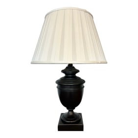 Late 20th Century Sculptural Solid Wood Pedestal Table Lamp With Pleated Silk Shade