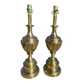 Vintage Stiffel Solid Brass Table Lamps Tulip Detail, a Pair