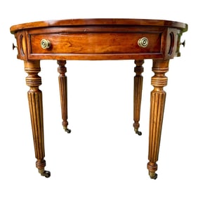 Vintage Federal-Style Henredon Round Center Table With Drawer and Brass Casters