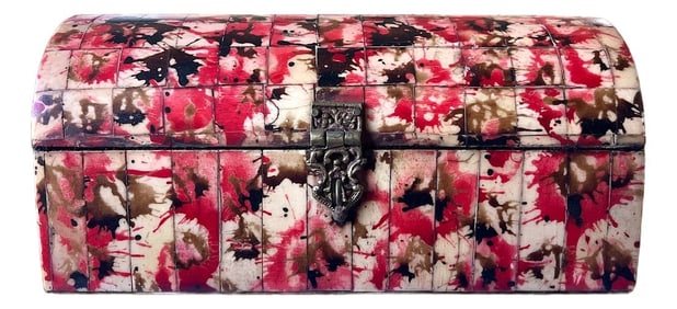 Mid 20th Century Italian Tessellated White Bone Box With Red, Brown and Black Splatter Paint Finish