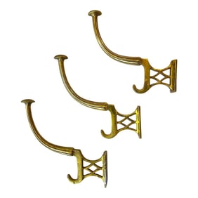 1980s Solid Brass Chippendale Hooks After P. E. Guerin - Set of Three