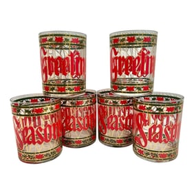Vintage Culver "œSeasons Greetings" Holiday Rocks Glasses or Double Old Fashions - A Set of 6