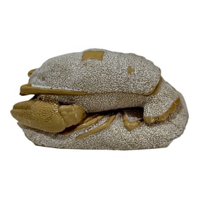 Vintage Italian Majolica Crab Lidded Ceramic Box Textured Glaze Marked