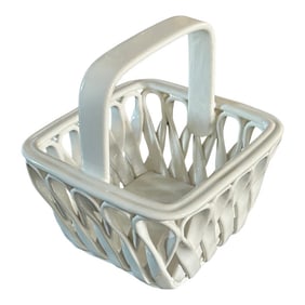 Vintage White Italian Ceramic Open Weave Basket With Handle – Made in Italy