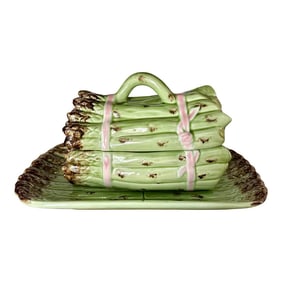 Late 20th Century Bordallo Pinheiro Majolica Asparagus Tureen With Underplate – Handcrafted