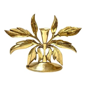 1980s Hollywood Regency Sculptural Brass Floral Candlestick Centerpiece