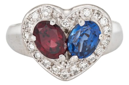 Sapphire Garnet Heart Ring Diamond Estate 6 Platinum Moi Et Toi Fine Jewelry
