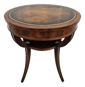 Weiman Mahogany and Leather Top Round Side Table