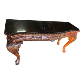 Intricately Carved Solid Mahogany Sofa Table Circa 2000 in Nashville