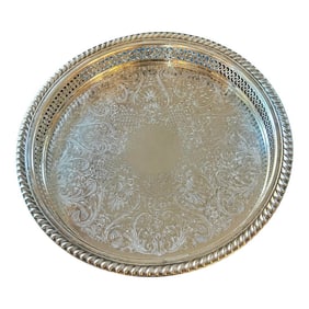 1960's Wm Rogers Etched and Reticulated Silver Plate Gallery Tray
