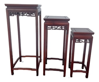 Tall Vintage Chinese Nesting Tables Plant Stand - Set of 3