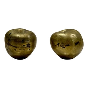 Pair of Vintage Solid Bronze Apple Sculptures – Mid-Century Modern Paperweights or Decor