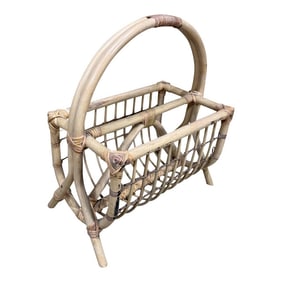 Vintage ModernnRattan Bamboo Magazine Rack Attributed Franco Albini