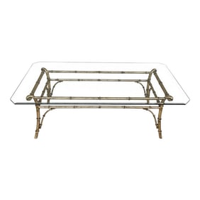 Vintage Late 20th Century Newly Hand Gilt Tole Faux Bamboo Coffee Table Curated by Turtle and Crane