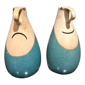 Glad 'N Sad Cruet Set Oil Vinegar Pitchers David Gil Bennington Potters