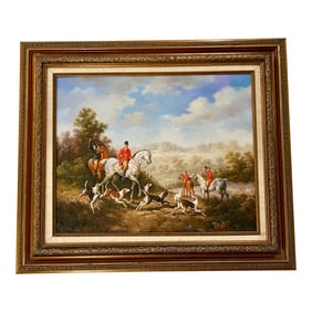 Original Oil Vintage English Fox Hunting Paintings in Gilded Frames – Traditional Equestrian