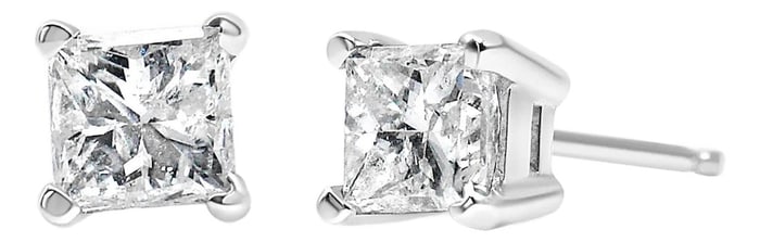 AGS Certified 2/5 Cttw Princess Cut Diamond 14K White Gold 4-Prong Solitaire Square Stud Earrings (L