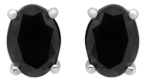 .925 Sterling Silver 2.0 Cttw Prong Set Treated Black Oval Diamond Stud Earring (Black Color, I2-I3