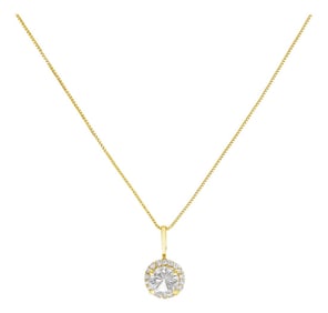 10K Yellow Gold White Topaz and 1/10 Cttw Diamond Accent Halo Pendant Necklace