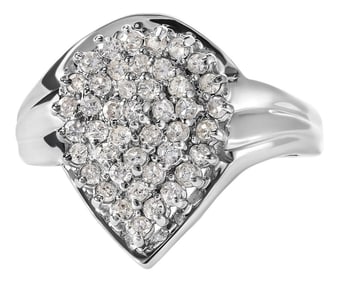 10K White Gold 1/2 Cttw Diamond Pear Shaped Cluster Ring (H-I Color, I1-I2 Clarity) - Ring Size 7