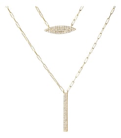 14K Yellow Gold 3/8 Cttw Two-Strand Marquise and Bar Charm Paper Clip Link Pendant Necklace (I-J Col