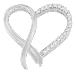 .925 Sterling Silver 1/4 cttw Round Cut Diamond Ribbon and Heart Accent Pendant Necklace (H-I, I2-I3