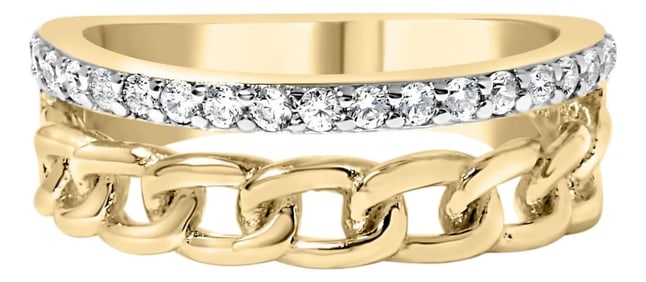 10K Yellow Gold 1/5 Cttw Diamond Cuban Link Ring Band (I-J Color, I2-I3 Clarity) - Size 8