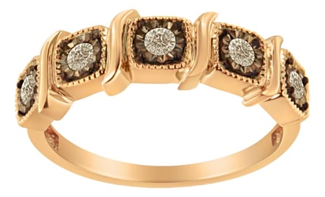 10K Rose Gold Flashed .925 Sterling Silver Miracle-Set Diamond 5-Stone Band Ring (1/4 Cttw, J-K Colo