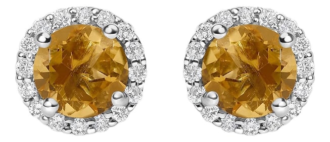 10K White Gold Orange Citrine and 1/6 Cttw Diamond Halo Stud Earring