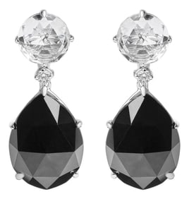 18K White Gold 1/5 Cttw Diamond with Round White Topaz and 20x15mm Pear Cut Black Onyx Gemstone Dang