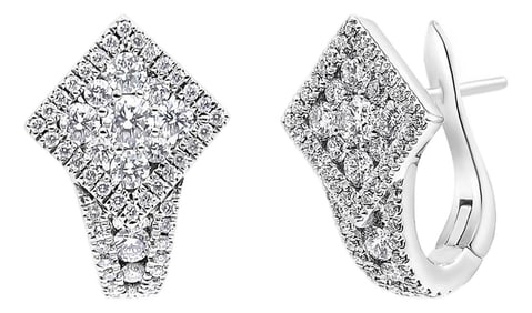 18K White Gold 1 1/10 Cttw Round Diamond Cluster with Halo Hoop Huggie Earring (F-G Color, VS1-VS2 C