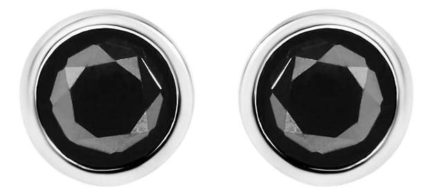 .925 Sterling Silver 1-1/2 Cttw Round Brilliant-Cut Black Diamond Bezel-Set Stud Earrings with Screw