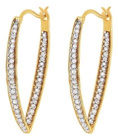 10K Yellow Gold 1/2 Cttw Round-Cut Diamond Modern Hoop Earrings (I-J Color, I2-I3 Clarity)