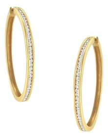 10KT Yellow Gold 1 cttw Slim Diamond Hoop Earrings (I-J Color, I1-I2 Clarity)