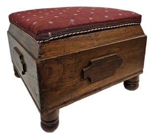 Square Victorian Burgundy Upholstered Footstool