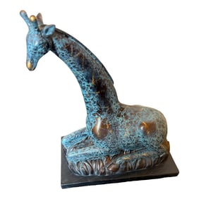 Teal and Golden Sitting Giraffe Statue