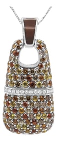 .925 Sterling Silver Brown Enamel 1 Cttw White and Brown Diamonds and 1.5mm Yellow and Orange Sapphi