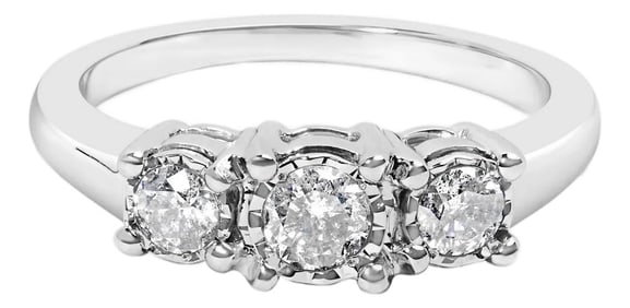 14K White Gold 1/2 Cttw Miracle Set Round Lab Grown Diamond Three Stone Illusion Plate Ring (F-G Col