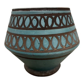 Mid 20th Century Italian Teal Planter With Geometric Design