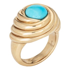 Mid 20th Century Turquoise Swirl Ring Size 9 Estate 14k Rose Gold Cocktail Fine Jewelry