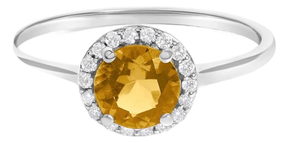10K White Gold Orange Citrine and 1/10 Cttw Diamond Halo Ring