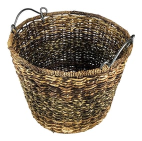 Vintage XL Metal Handle Multi Use Wicker Basket