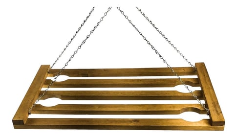 Artisan Wood & Chain Ceiling Hung Stemware Display Holder