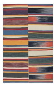 Handwoven Flatweave Stripe Pattern Scandinavian Style Kilim Rug 6'0" X 9'3"