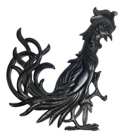 Vintage Syroco Hollywood Regency Black Fighting Rooster or Crazy Chicken Rooster Art Wall Hanging